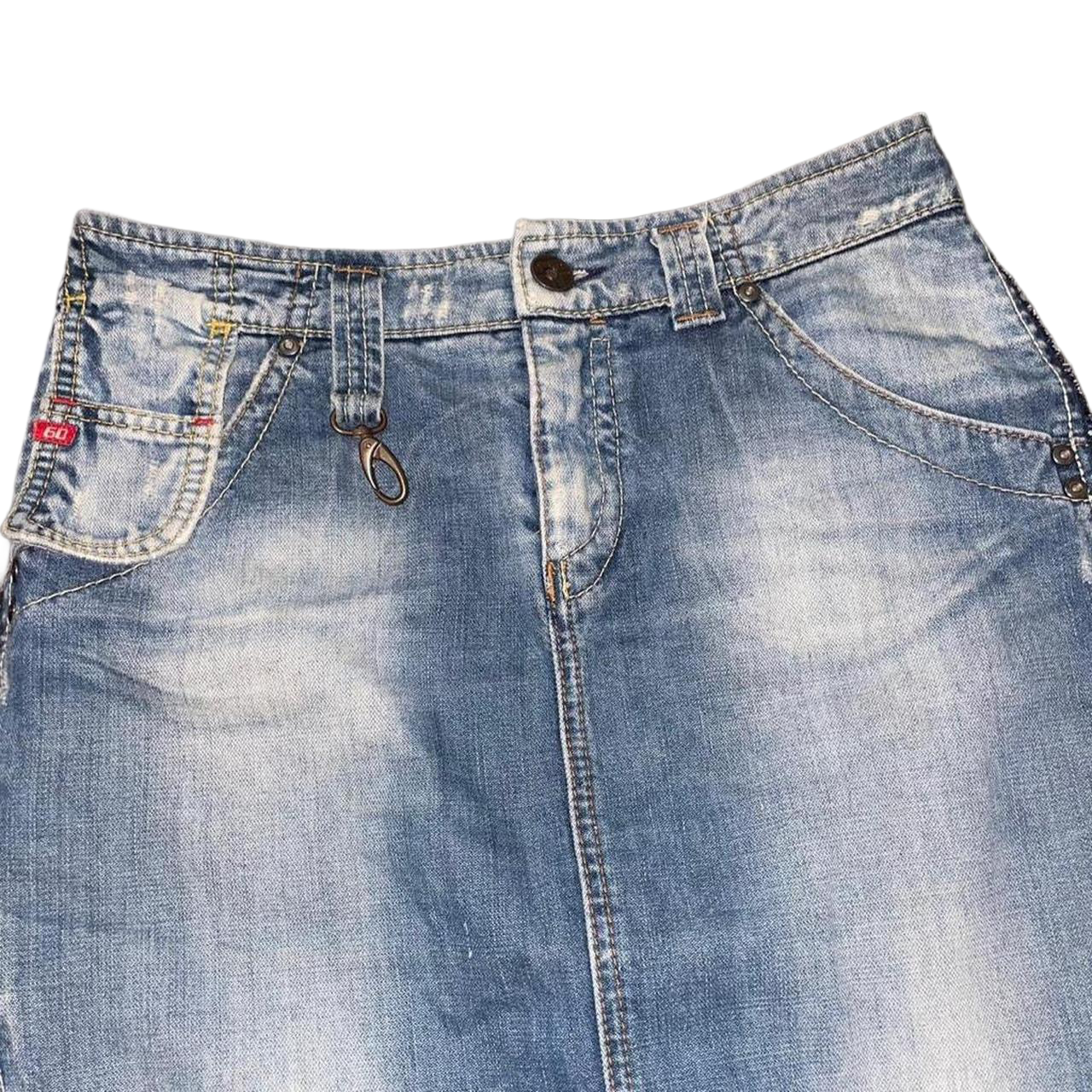 Miss Sixty light wash denim utility midi skirt