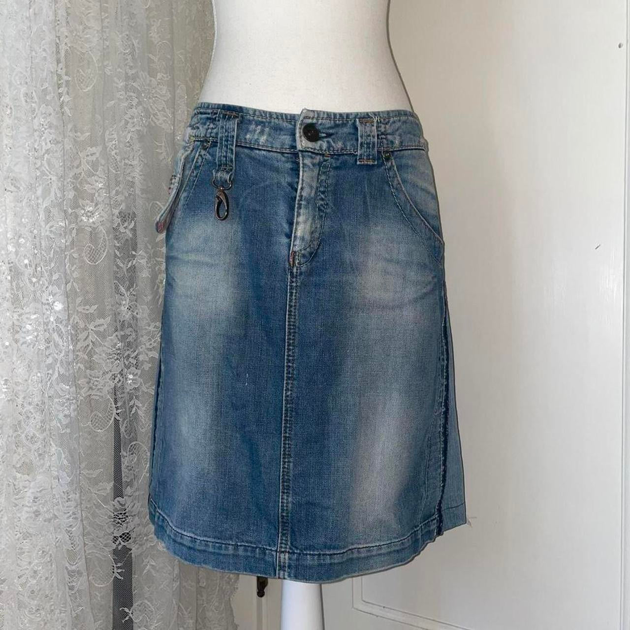 Miss Sixty light wash denim utility midi skirt