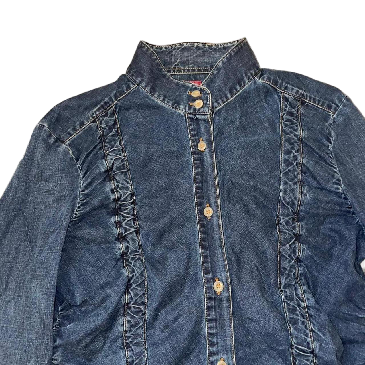 Miss Sixty dark wash ruched denim shirt with buckle details