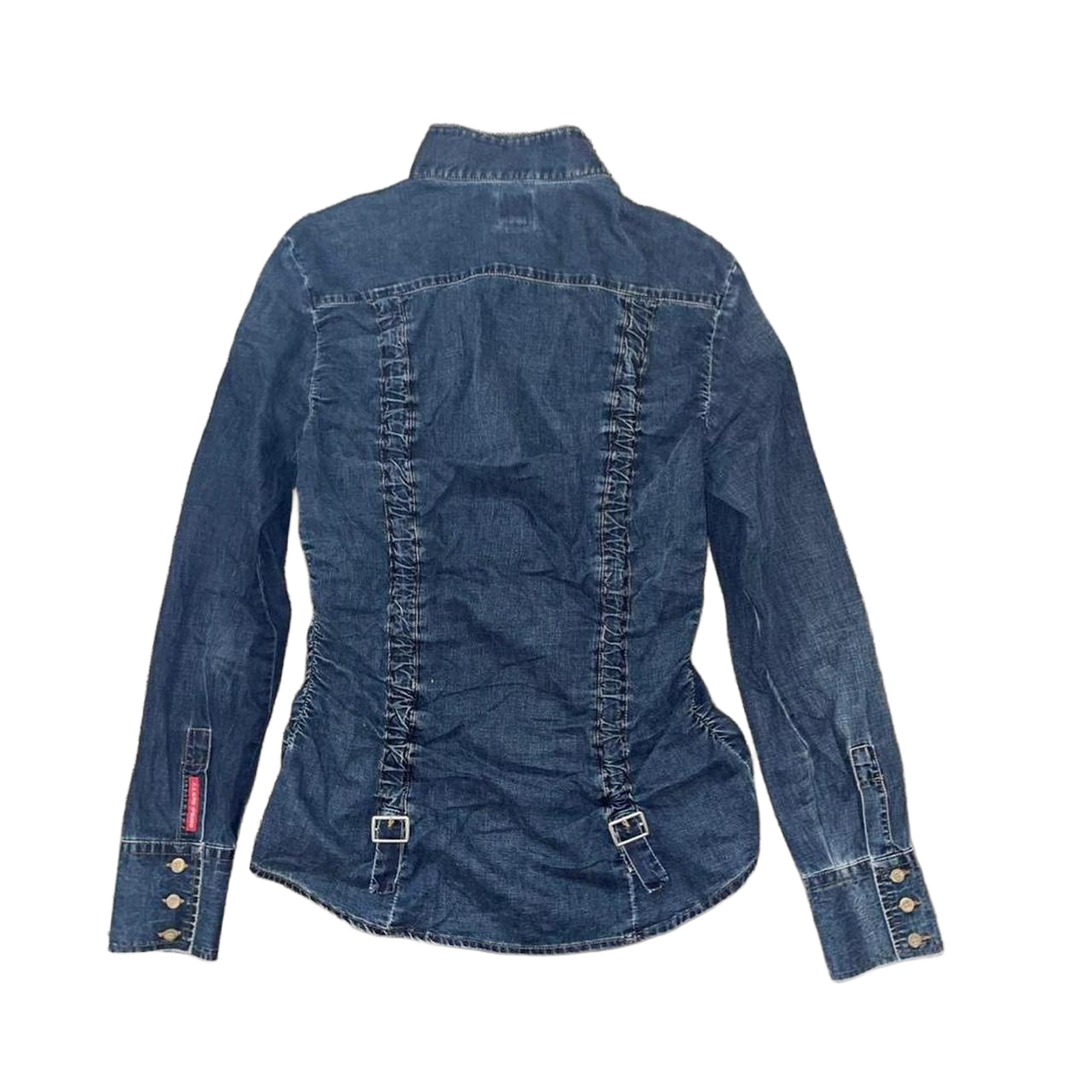 Miss Sixty dark wash ruched denim shirt with buckle details