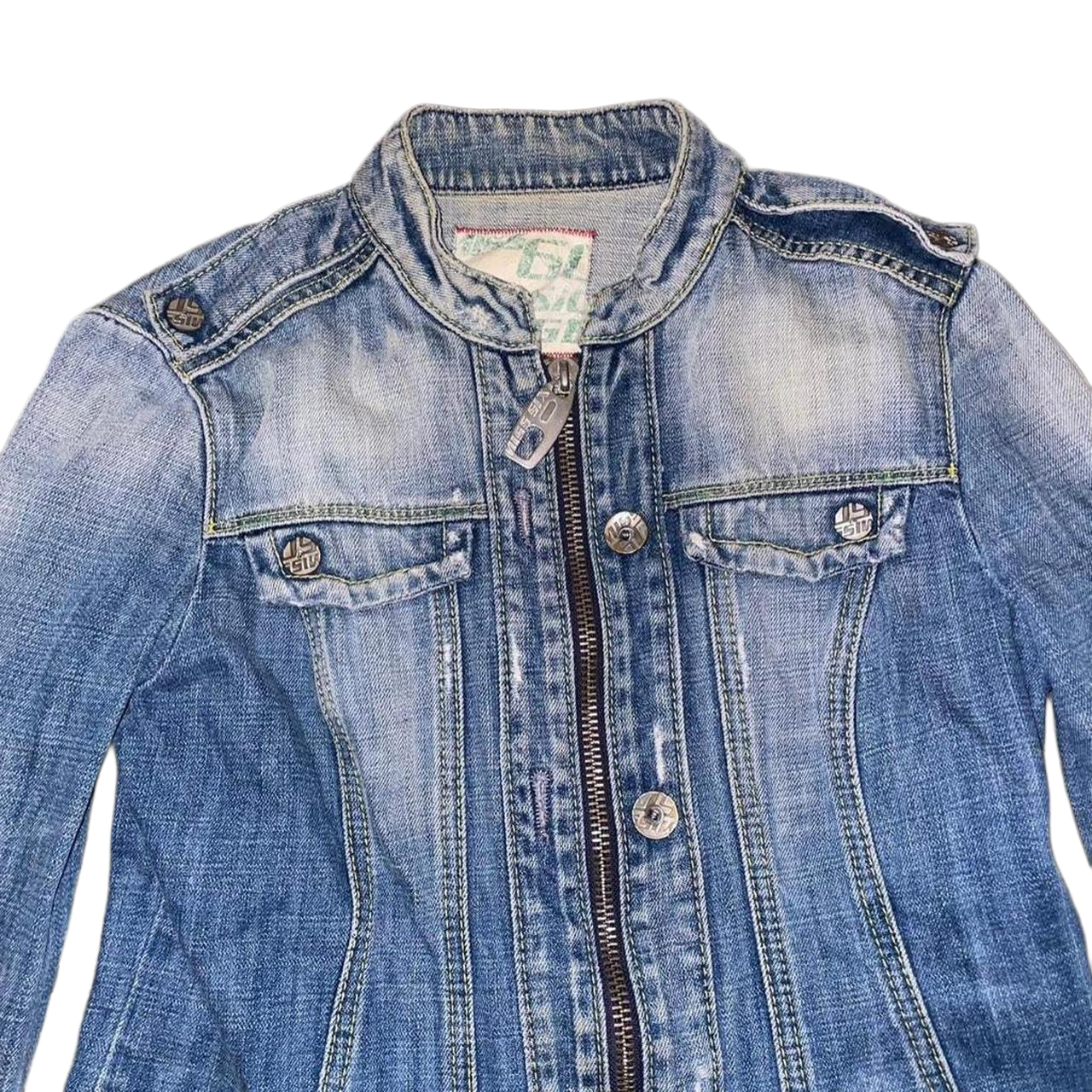Miss Sixty light wash denim jacket with embroidery detail on back
