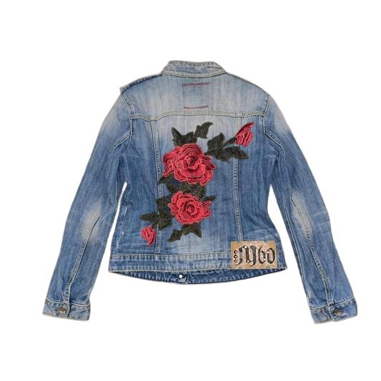 Miss Sixty light wash denim jacket with embroidery detail on back