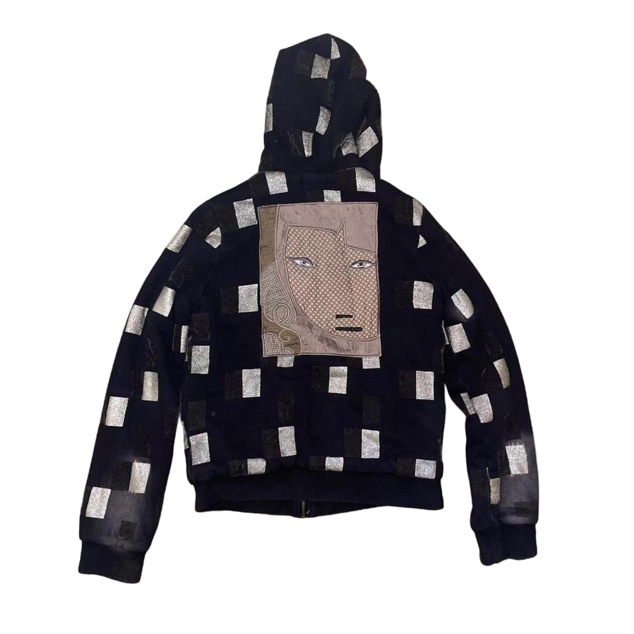 Custo Barcelona faded black graphic hooded jacket with faux fur lining