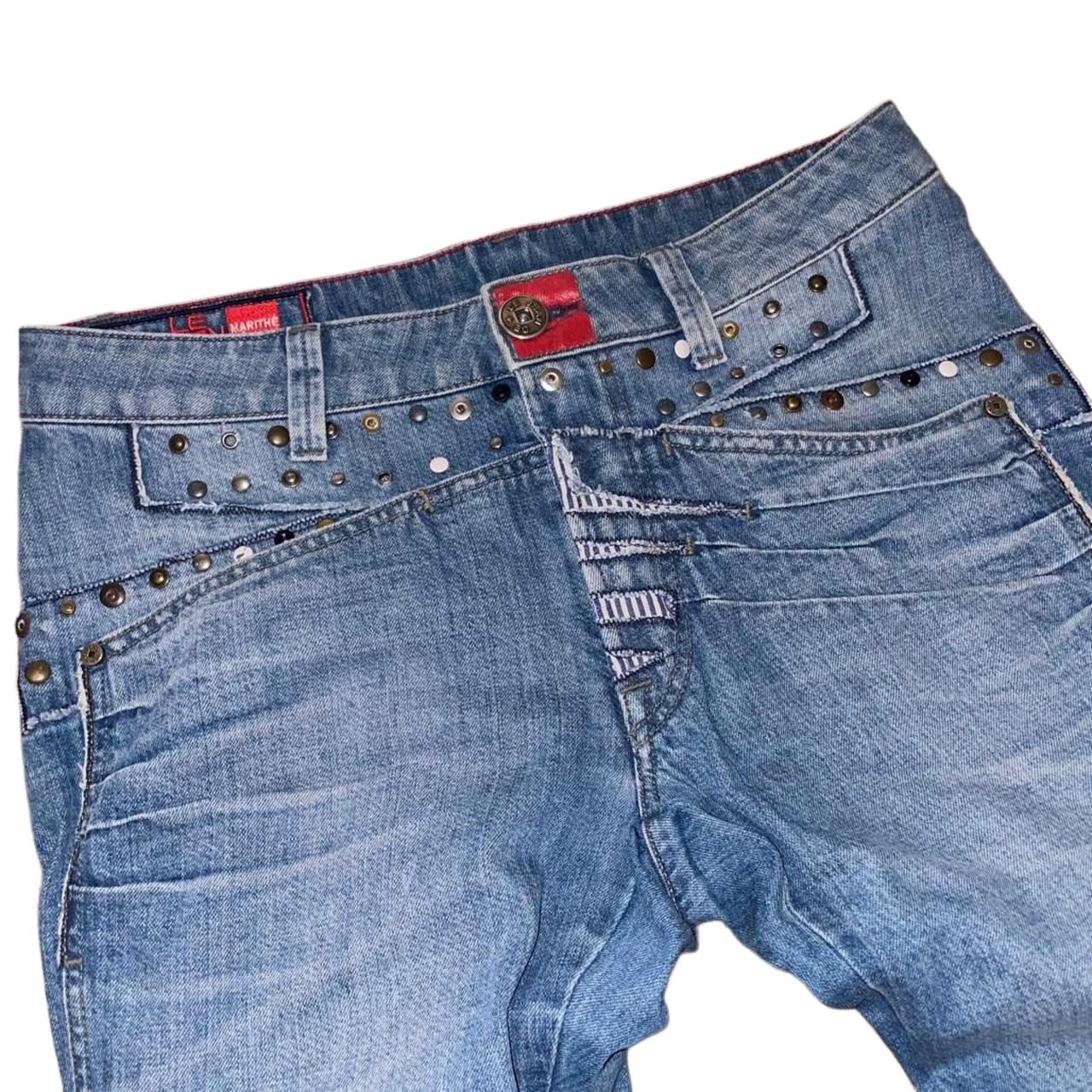 Marithe + Francois Girbaud medium wash studded jeans