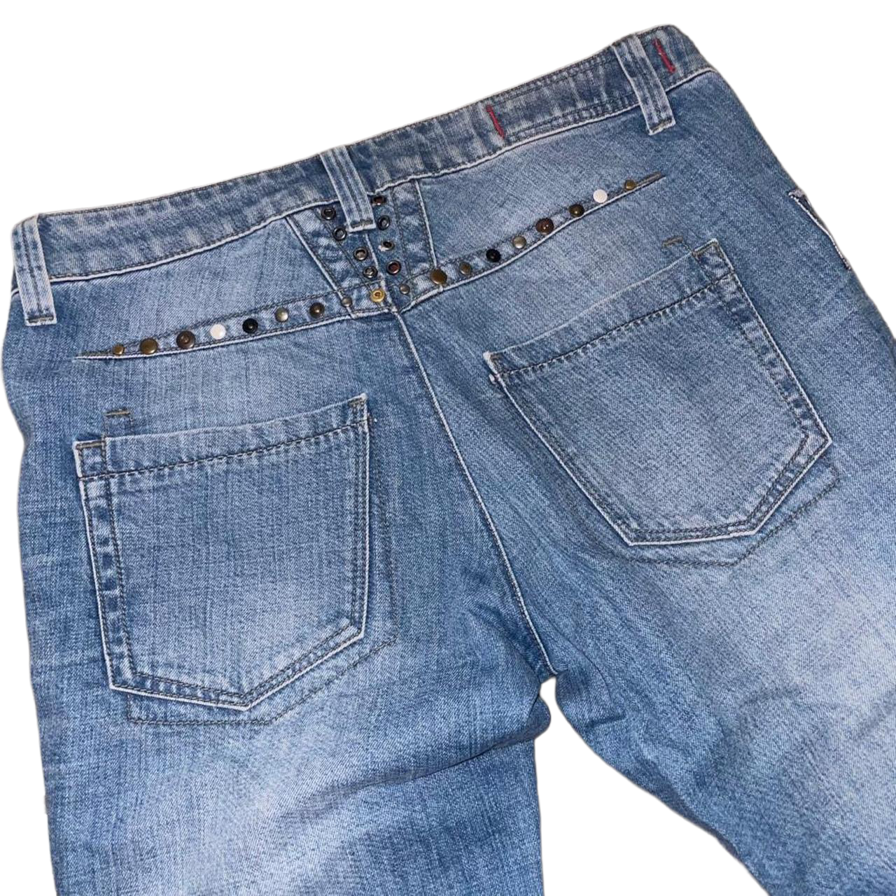 Marithe + Francois Girbaud medium wash studded jeans