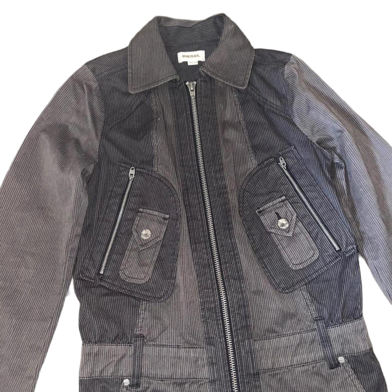 Diesel brown pinstripe zip up cinch back jacket