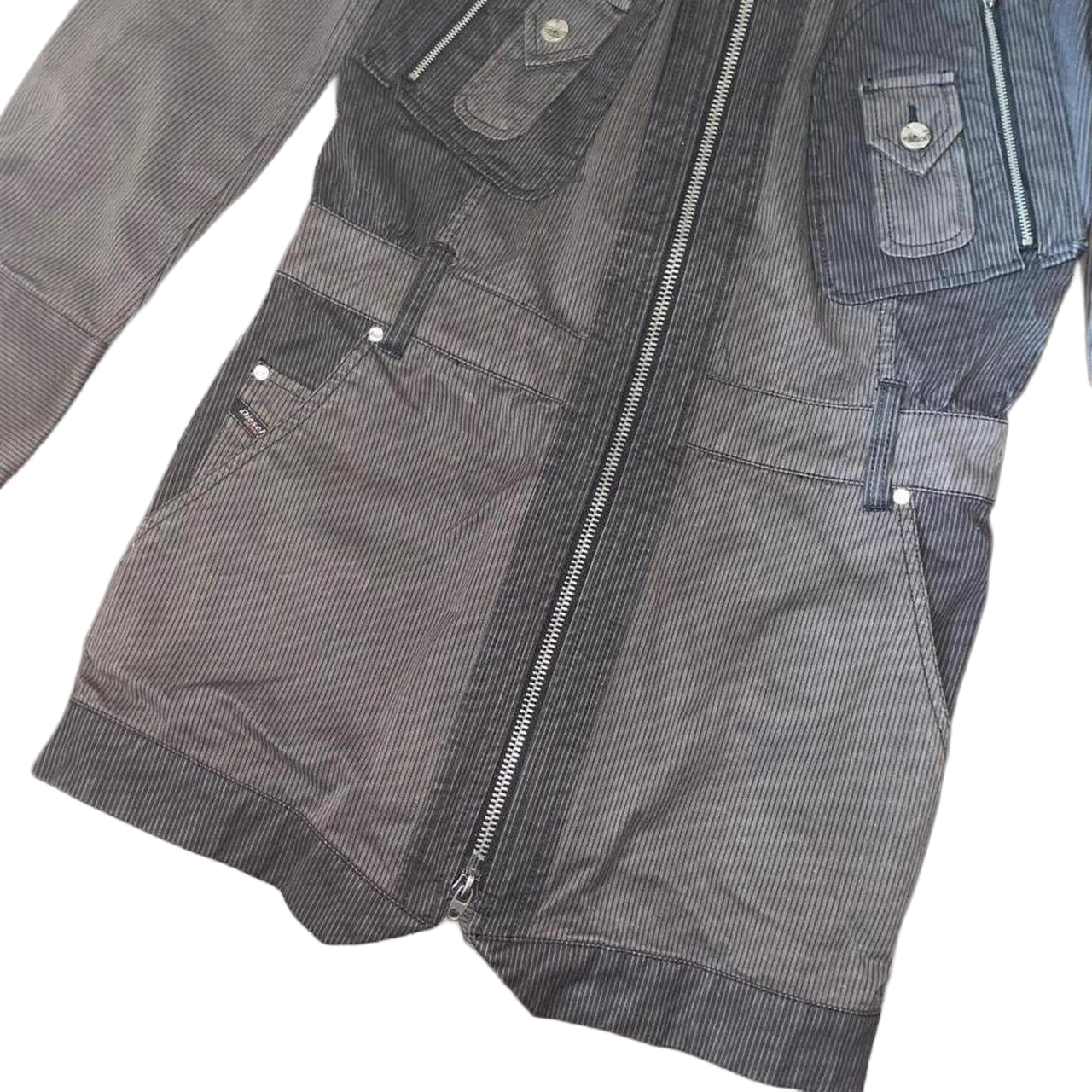 Diesel brown pinstripe zip up cinch back jacket
