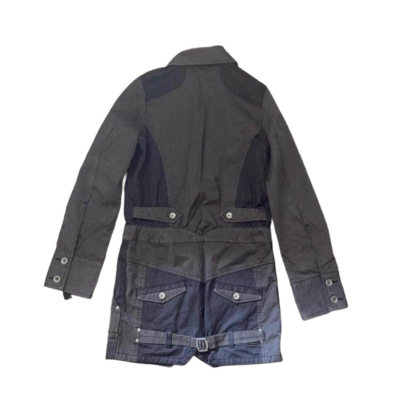 Diesel brown pinstripe zip up cinch back jacket