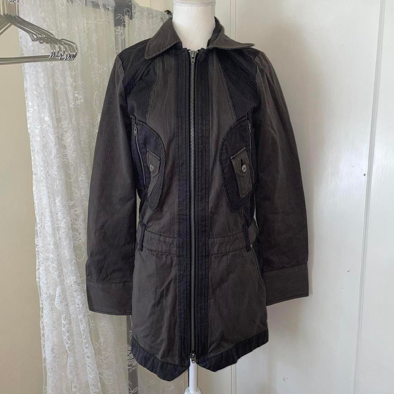 Diesel brown pinstripe zip up cinch back jacket