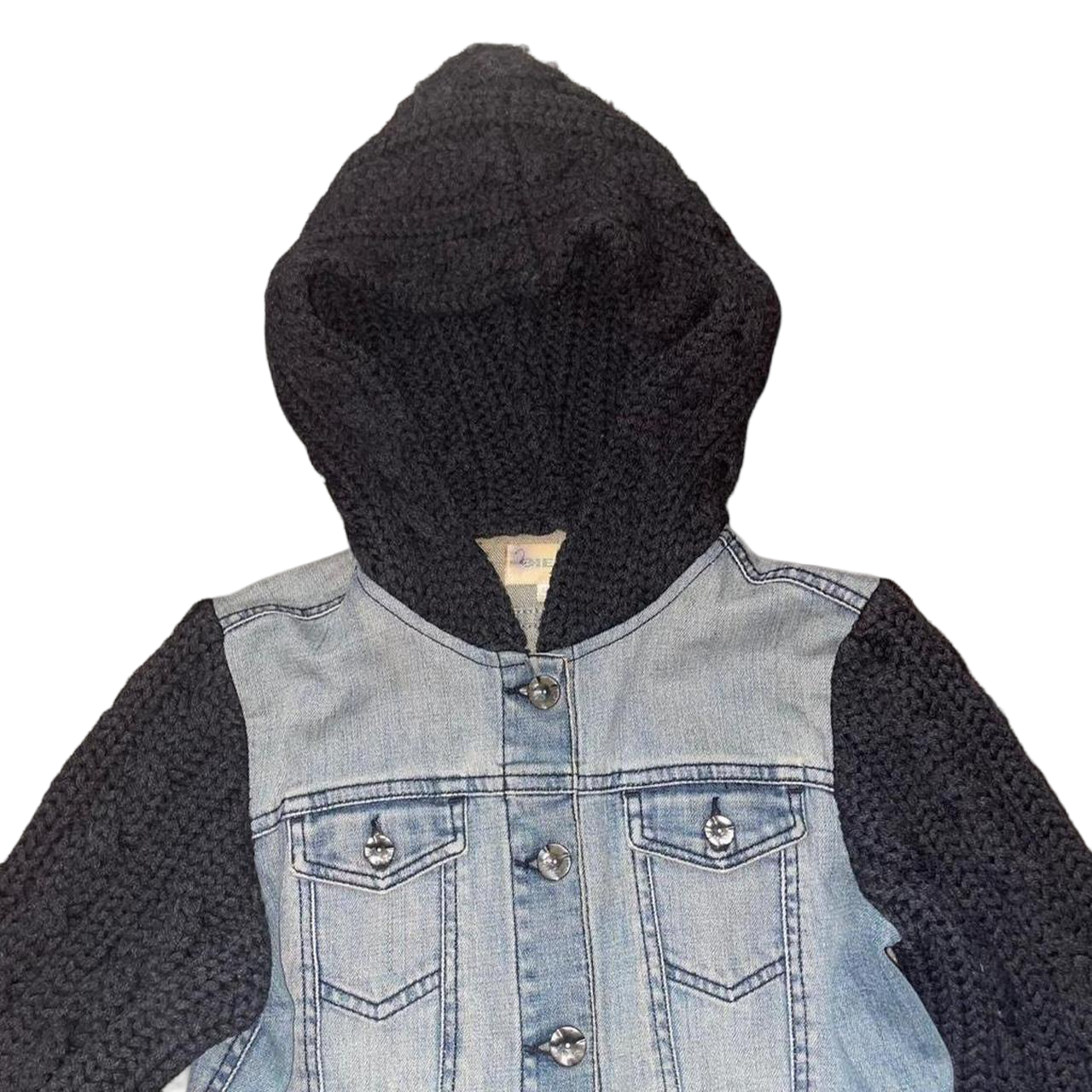 Diesel denim and knit button up hooded jacket