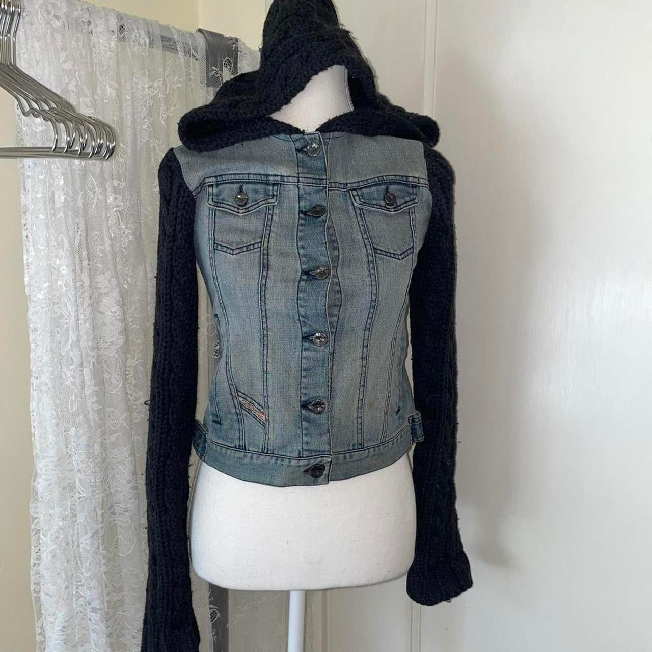 Diesel denim and knit button up hooded jacket
