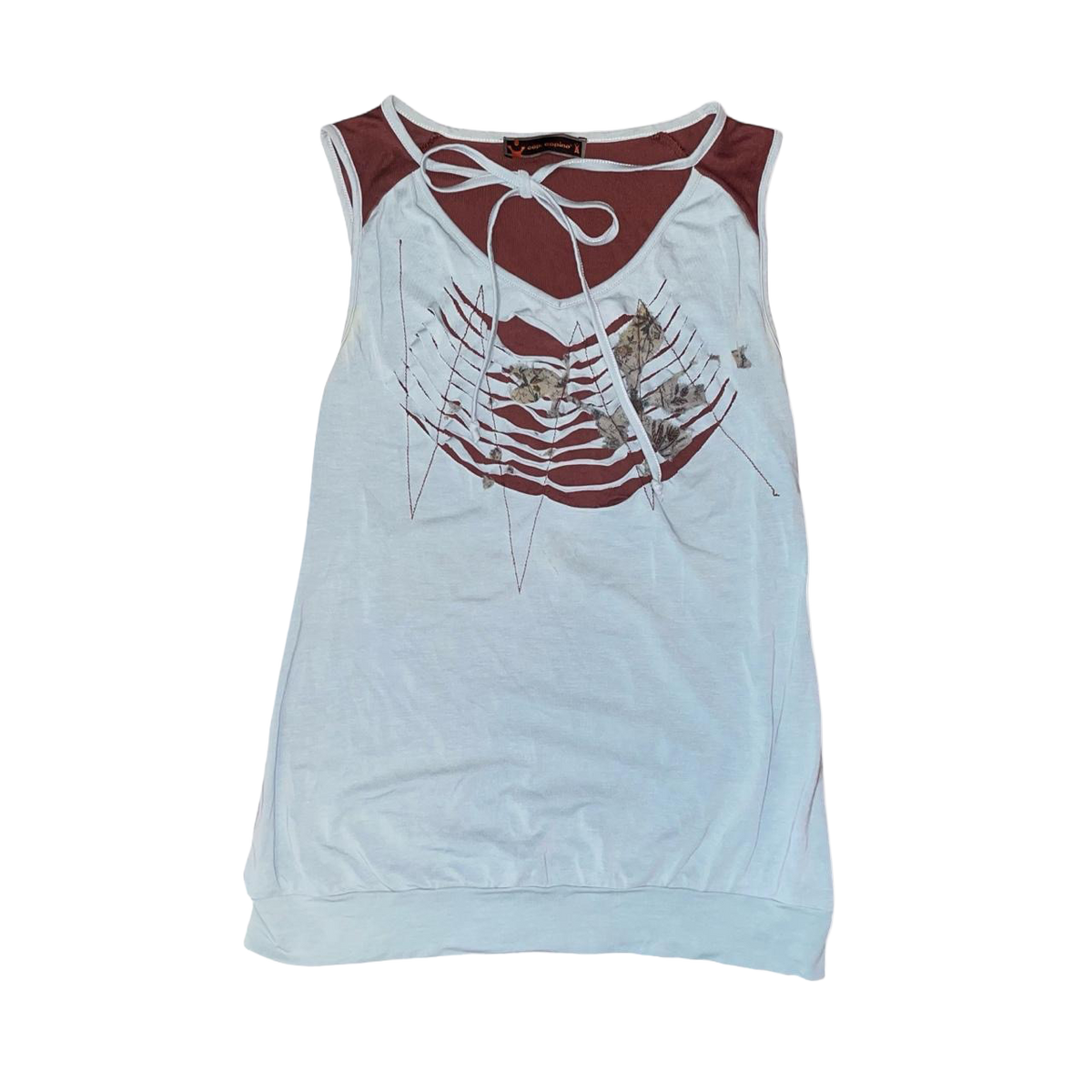 Cop. Copine blue and burgundy avant garde cut out top