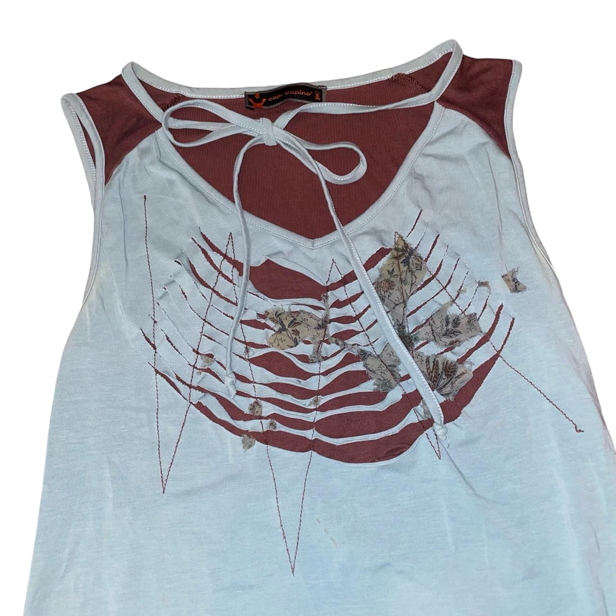 Cop. Copine blue and burgundy avant garde cut out top