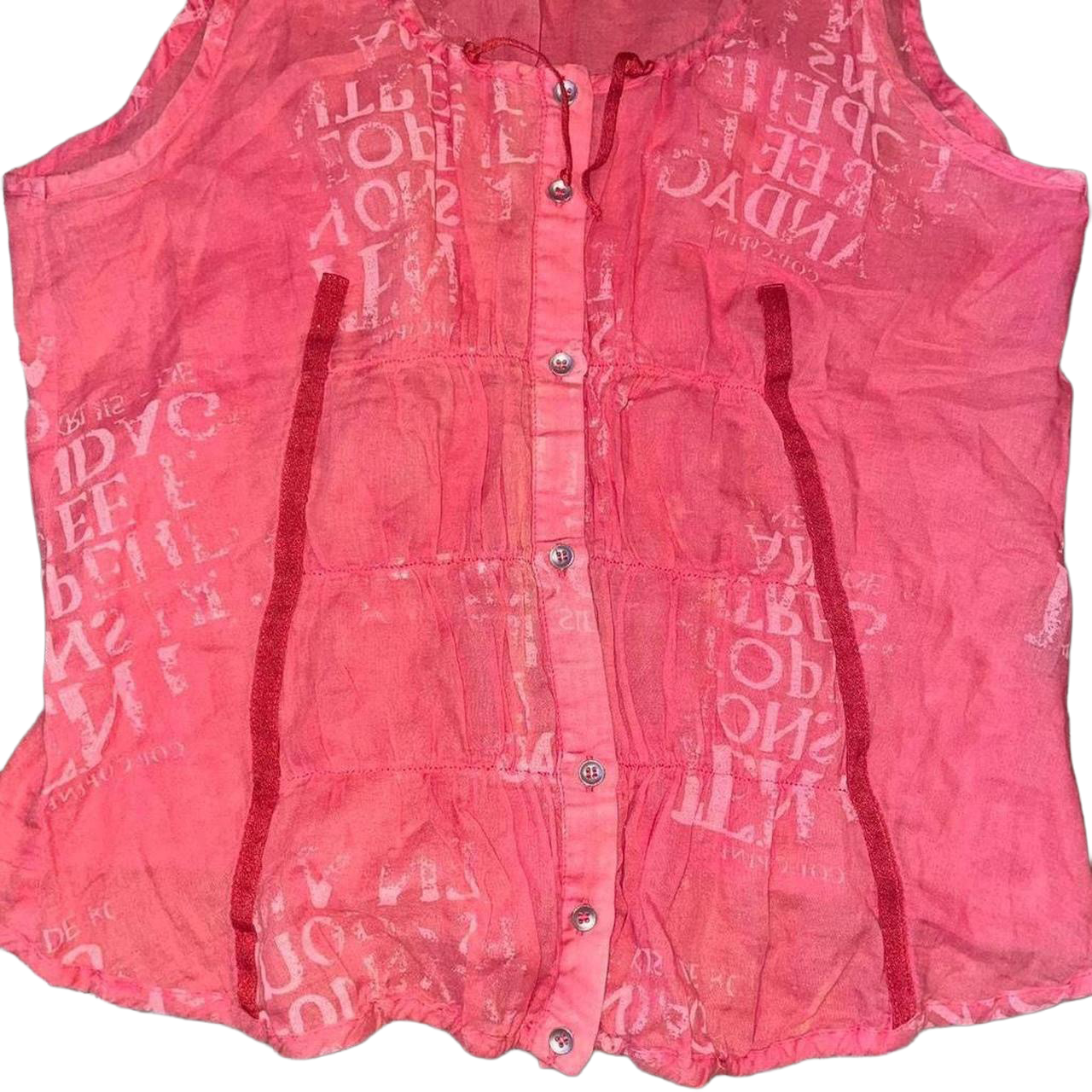 Cop. Copine sheer pink ruched graphic top