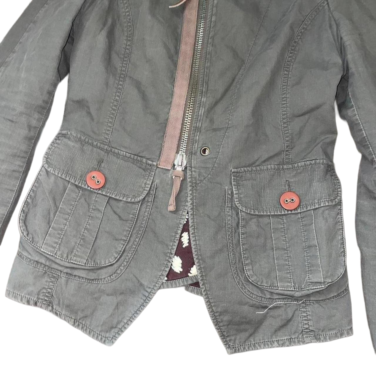 Diesel khaki green asymmetric zip up utility jacket