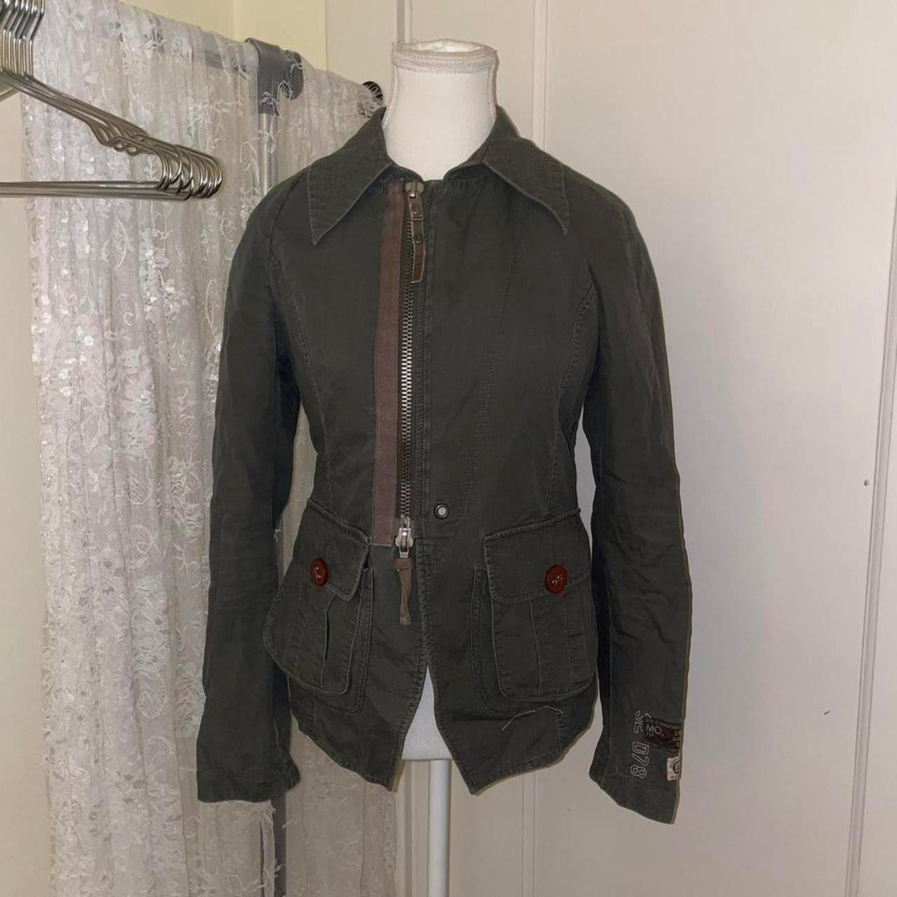 Diesel khaki green asymmetric zip up utility jacket