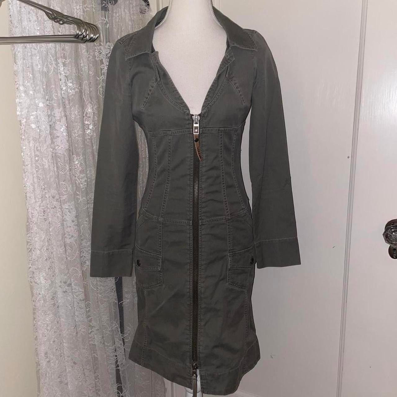 Diesel army green utility zip up fitted dress