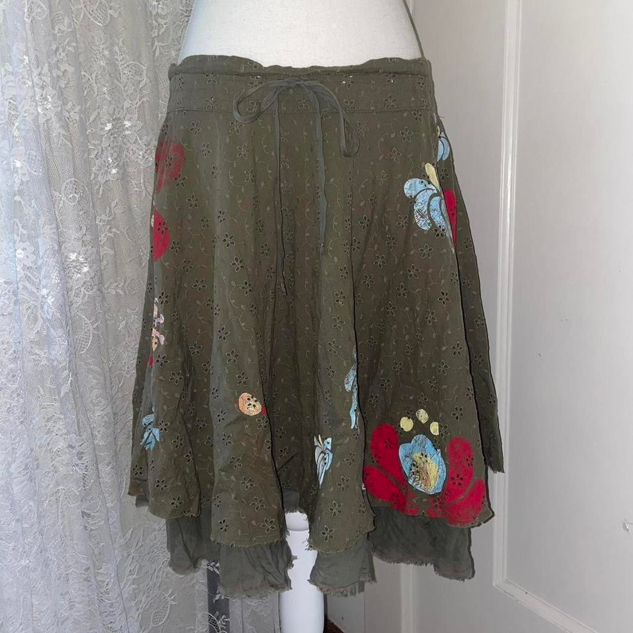 Miss Sixty khaki green floral midi skirt