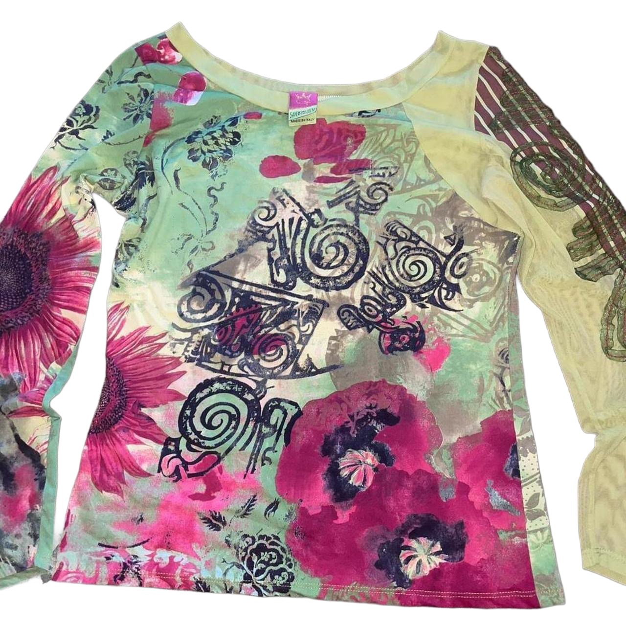 Save the Queen green floral graphic mesh long sleeve