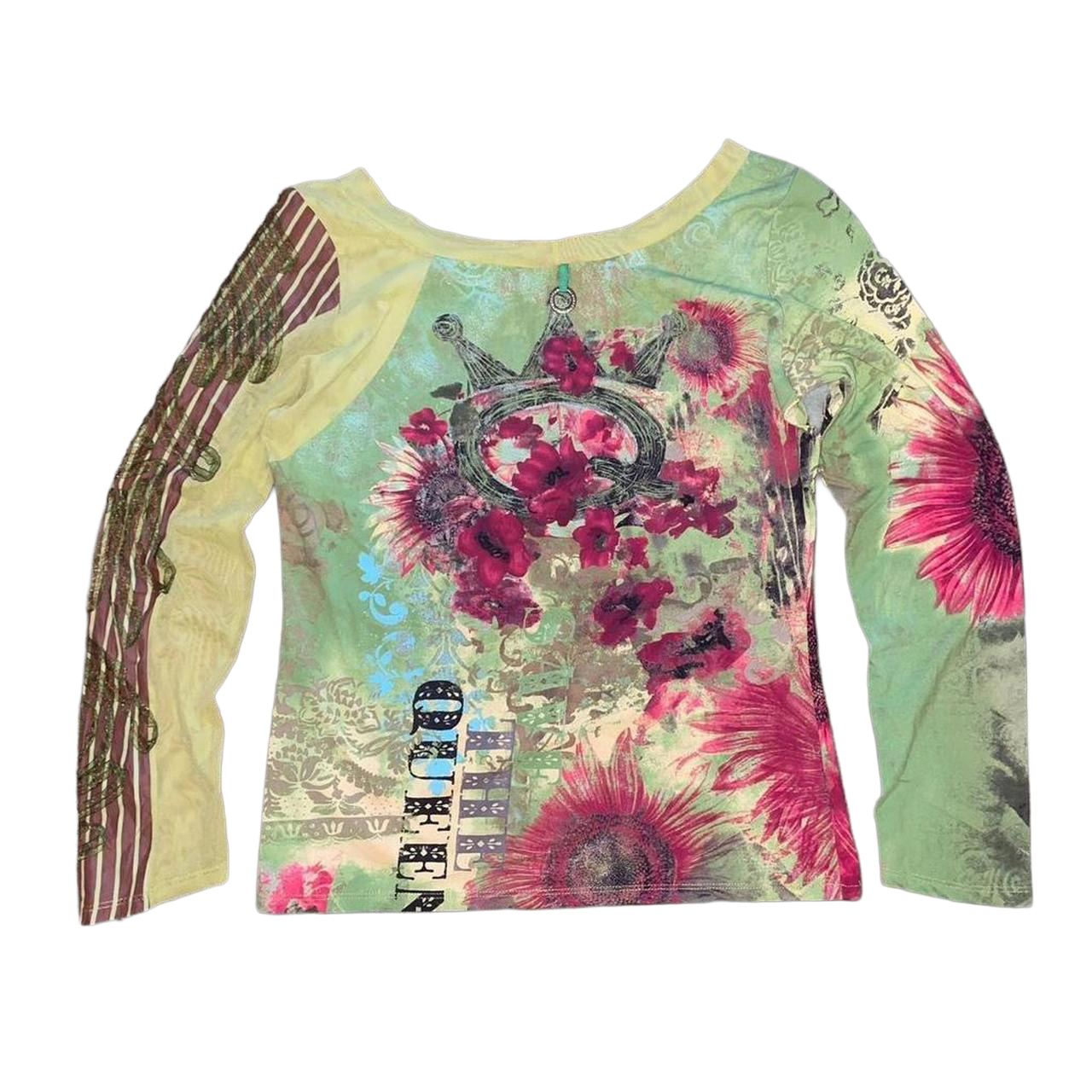 Save the Queen green floral graphic mesh long sleeve