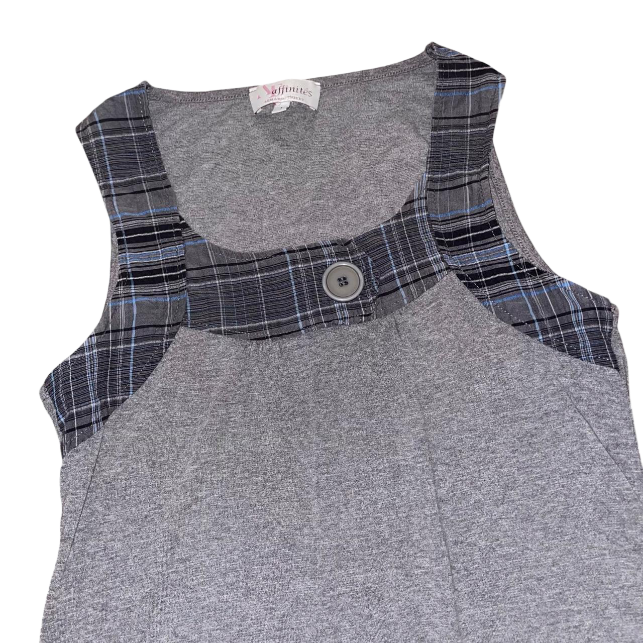 Vintage European gray tunic with plaid trim | mid-2000s