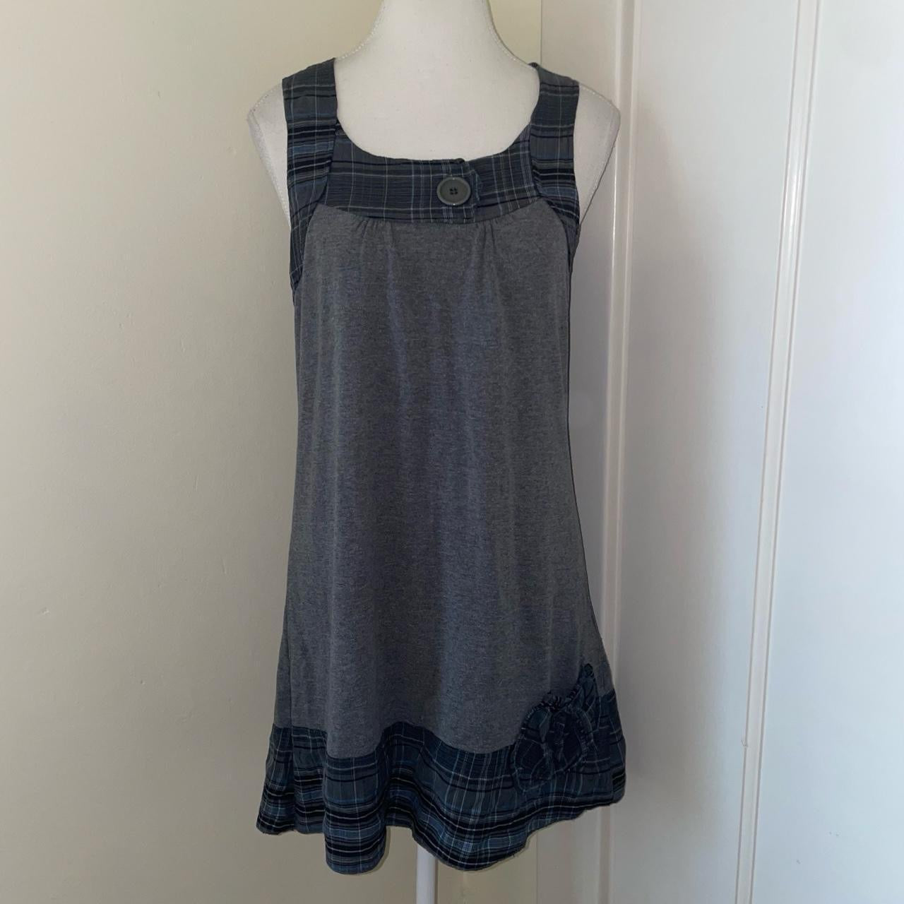 Vintage European gray tunic with plaid trim | mid-2000s