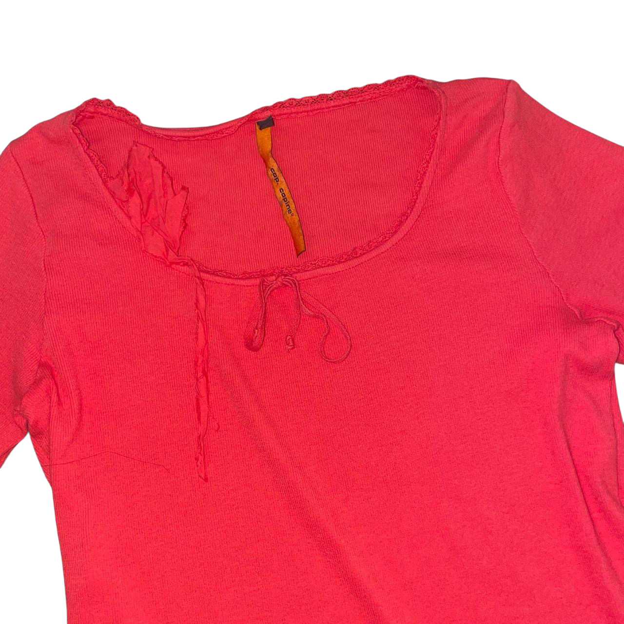 Cop. Copine red asymmetric ribbed top | mid-2000s