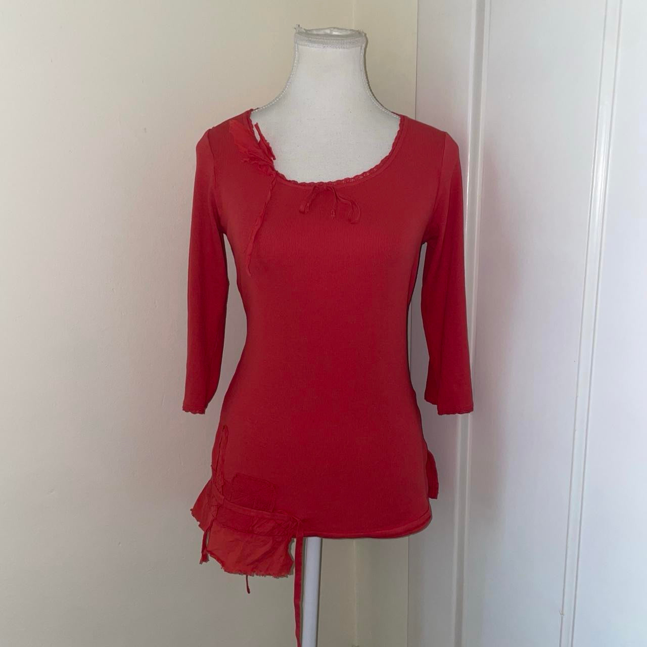 Cop. Copine red asymmetric ribbed top | mid-2000s