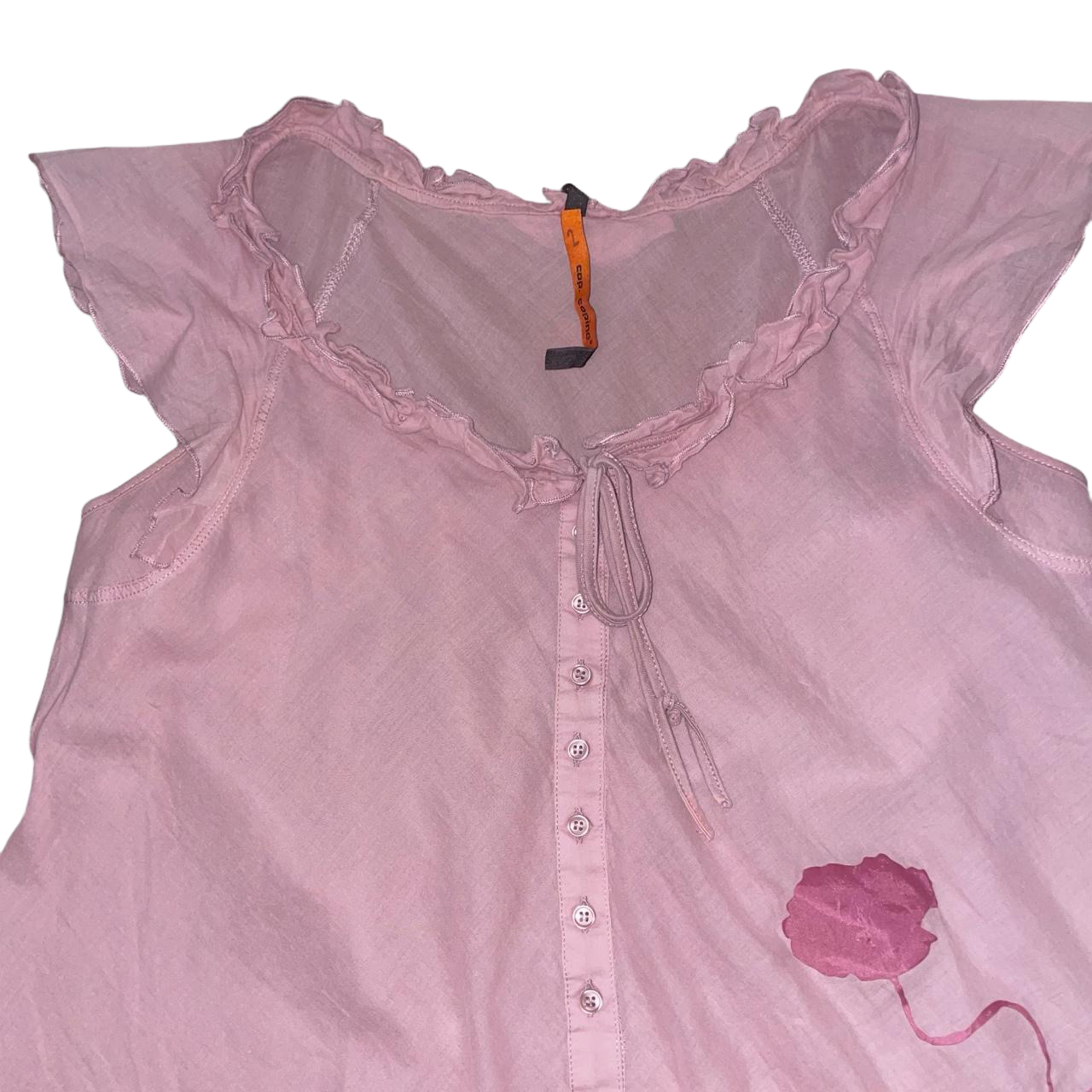 Cop. Copine sheer light pink floral flutter sleeve top | mid-2000s