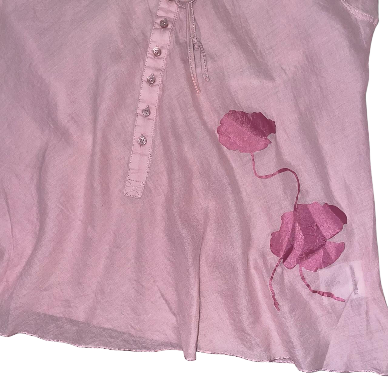 Cop. Copine sheer light pink floral flutter sleeve top | mid-2000s