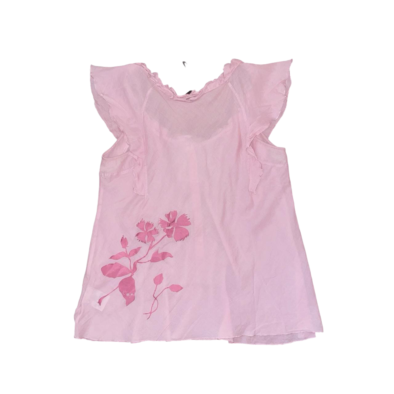 Cop. Copine sheer light pink floral flutter sleeve top | mid-2000s