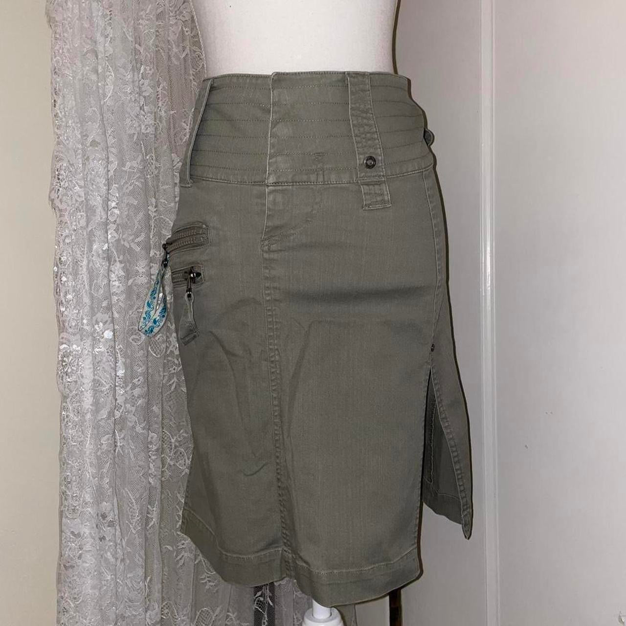 Diesel army green utility midi skirt with zipper details