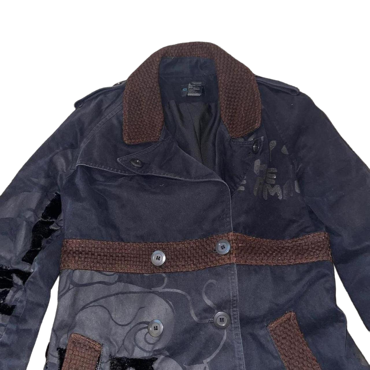 Custo Barcelona black graphic double breasted trench