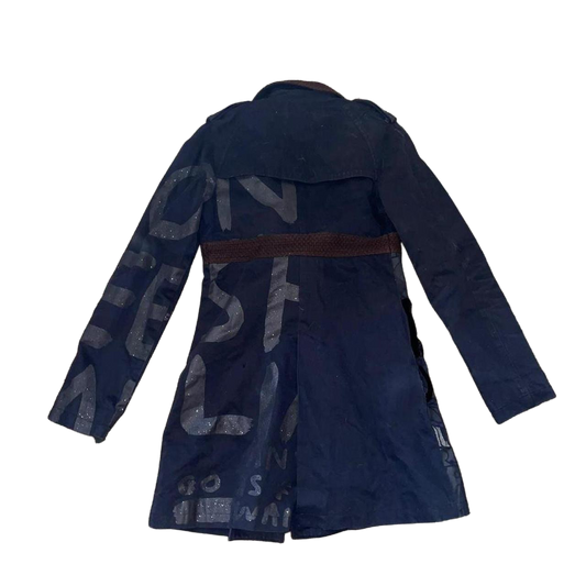 Custo Barcelona black graphic double breasted trench