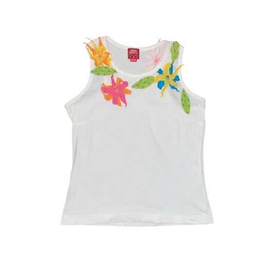 Miss Sixty white tank with floral appliqués | early-2000s