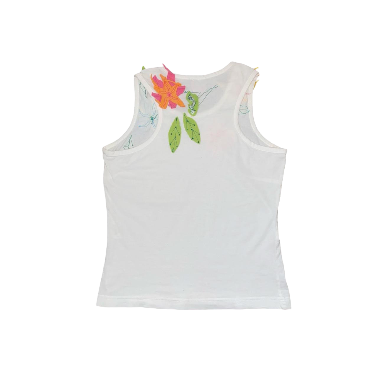 Miss Sixty white tank with floral appliqués | early-2000s