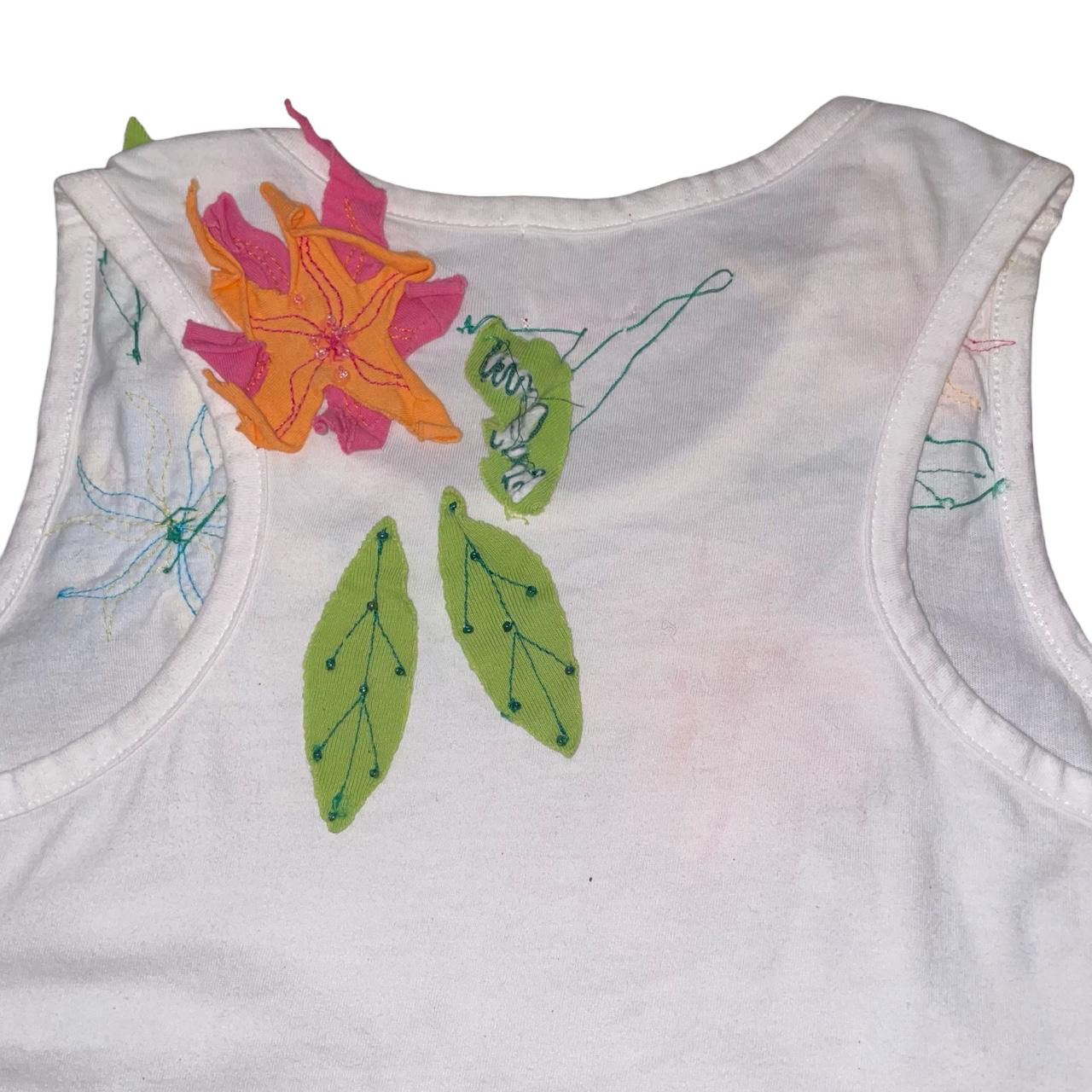 Miss Sixty white tank with floral appliqués | early-2000s