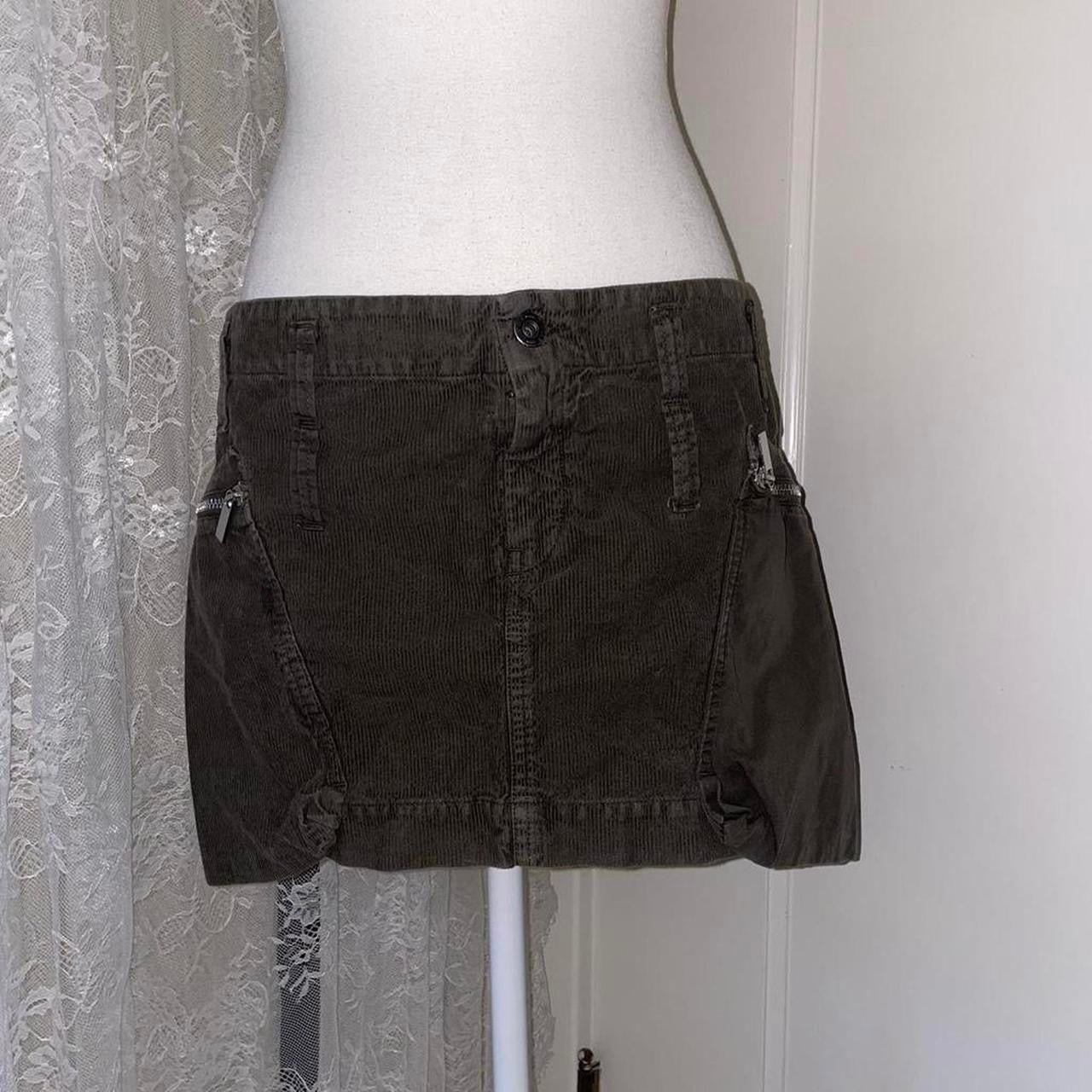Diesel khaki green corduroy cargo mini skirt