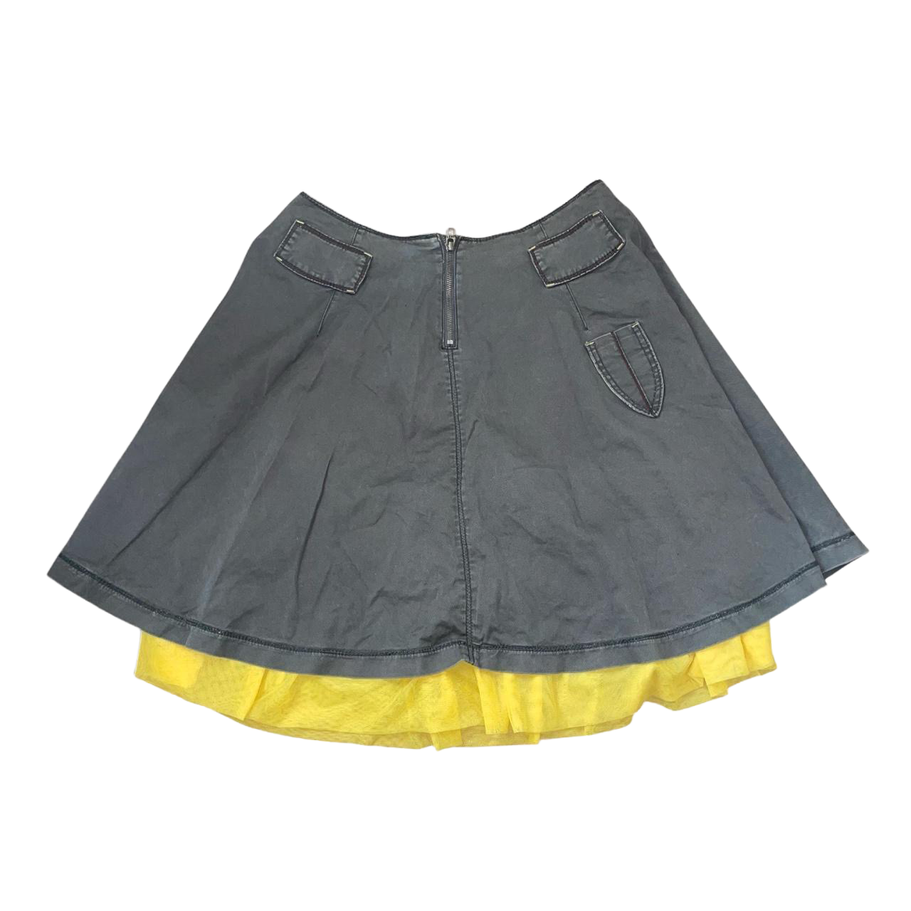 Miss Sixty khaki midi skirt with yellow tulle lining | mid-2000s