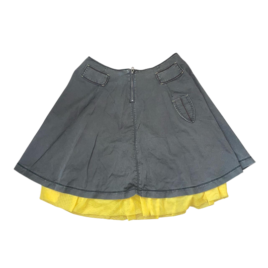 Miss Sixty khaki midi skirt with yellow tulle lining | mid-2000s