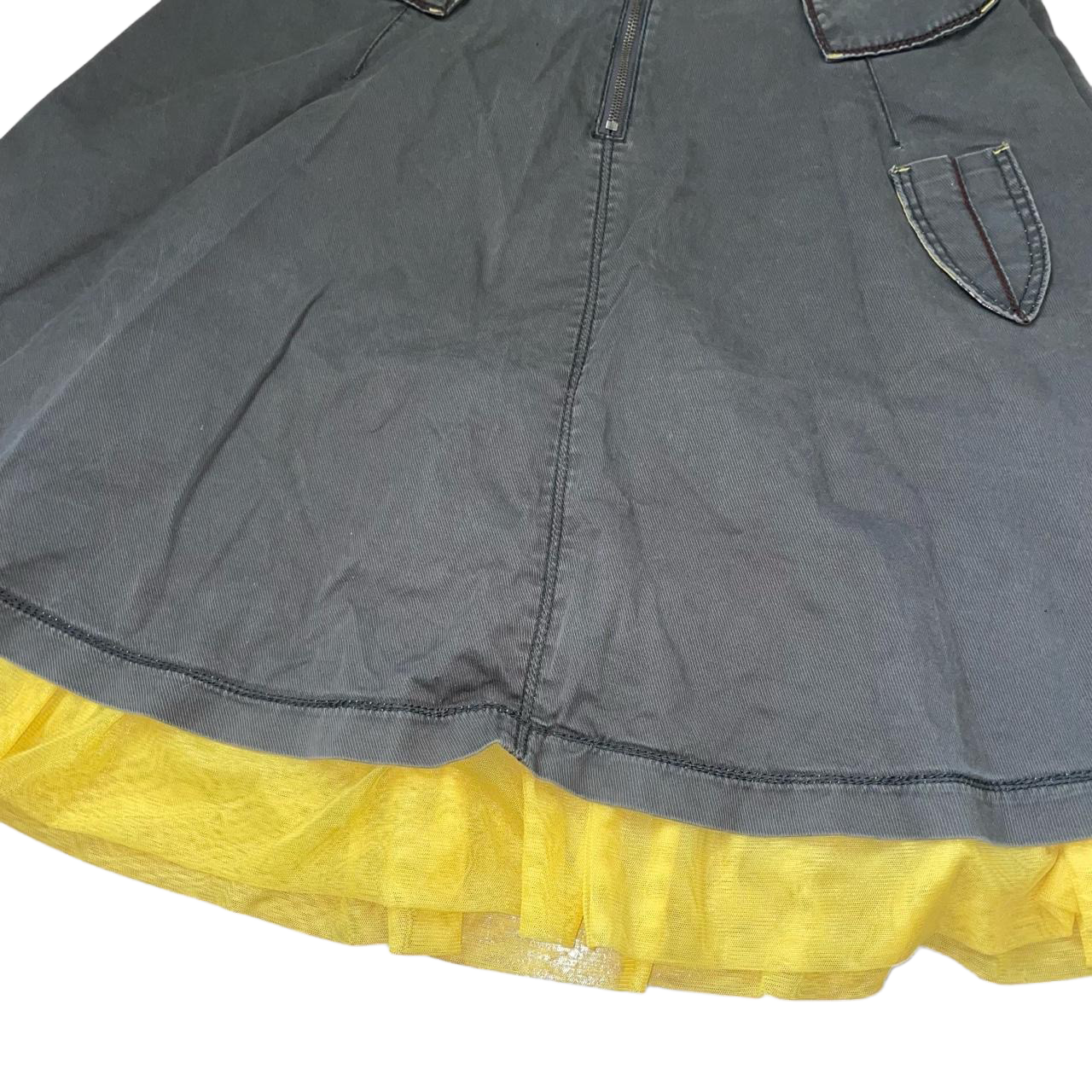 Miss Sixty khaki midi skirt with yellow tulle lining | mid-2000s