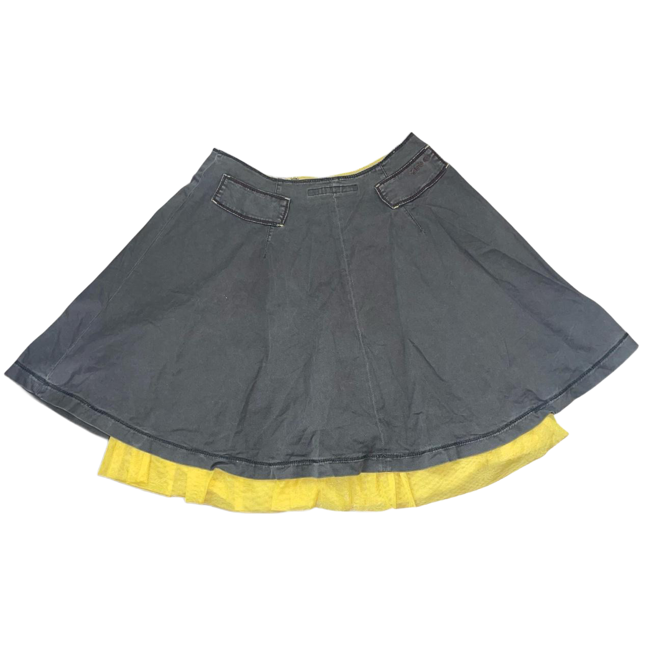 Miss Sixty khaki midi skirt with yellow tulle lining | mid-2000s
