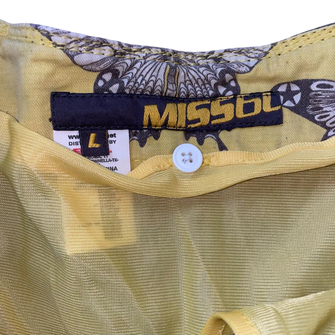 Miss Sixty khaki midi skirt with yellow tulle lining | mid-2000s