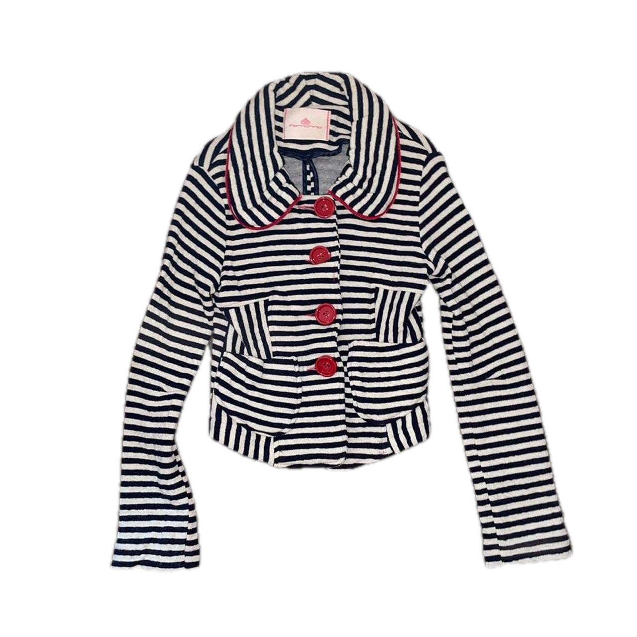 Vintage european black and white striped peacoat with red trim