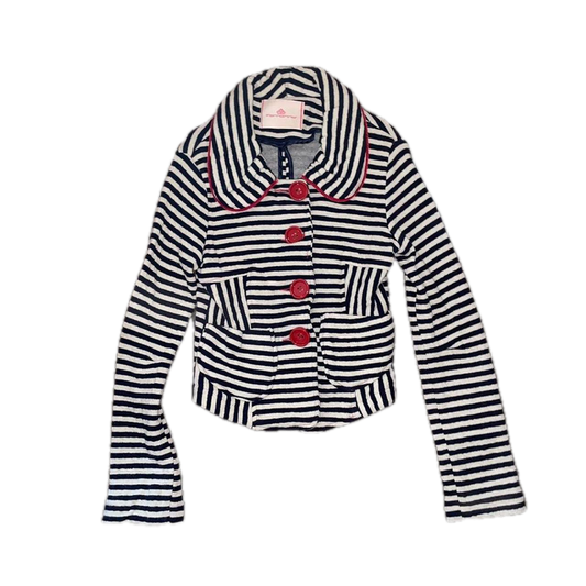 Vintage european black and white striped peacoat with red trim
