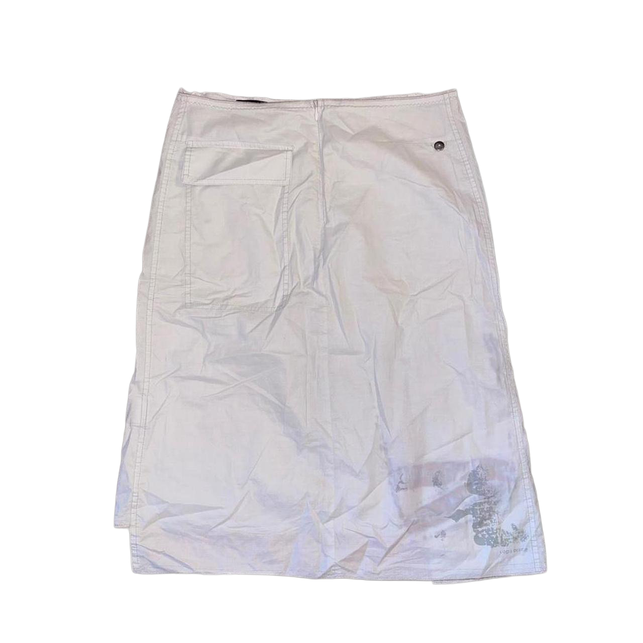 Cop. Copine sheer gray graphic asymmetric midi skirt