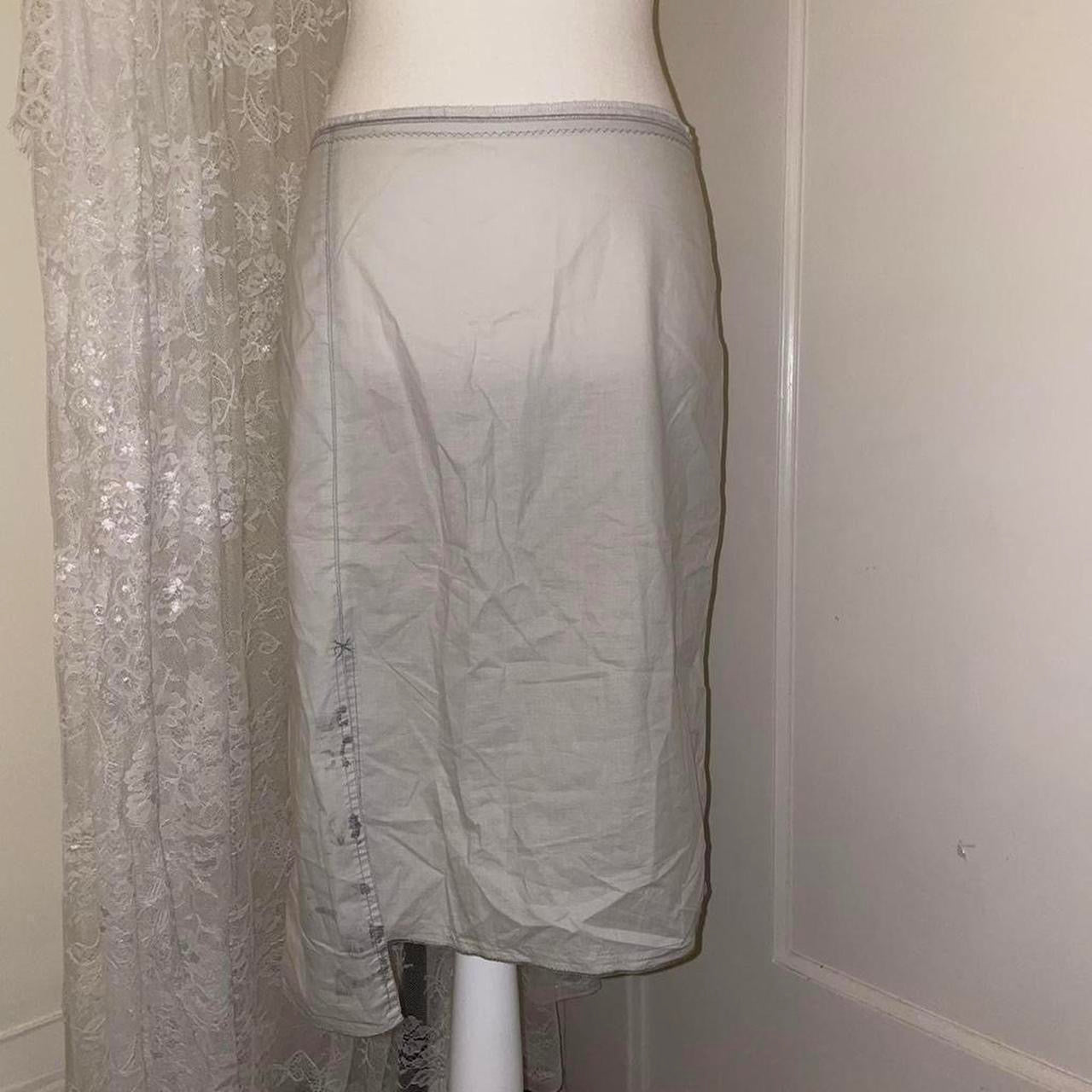 Cop. Copine sheer gray graphic asymmetric midi skirt