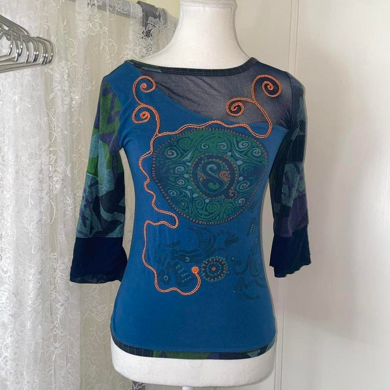 Save The Queen navy graphic mesh top