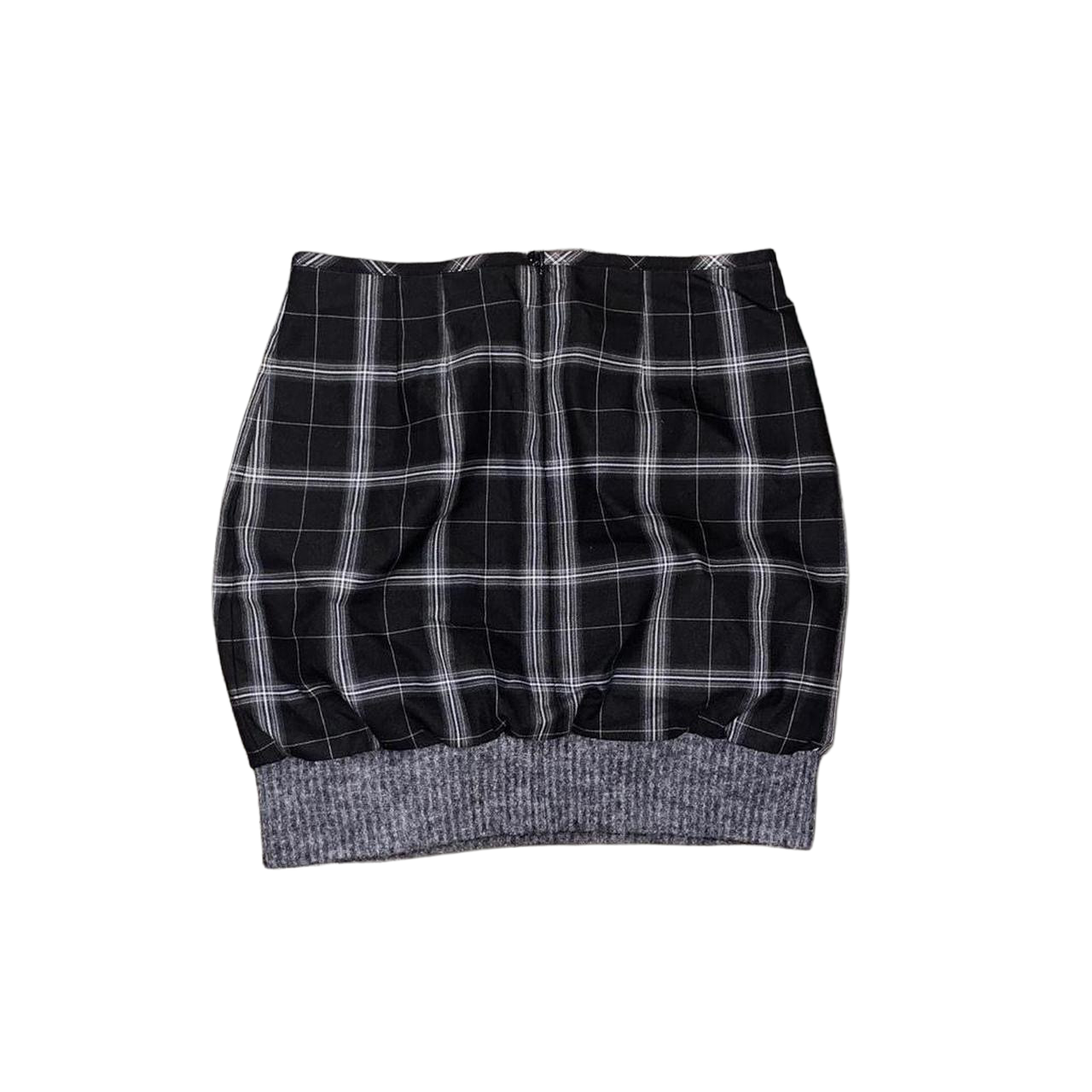 Cop. Copine black and gray plaid bubble skirt with rosette detail