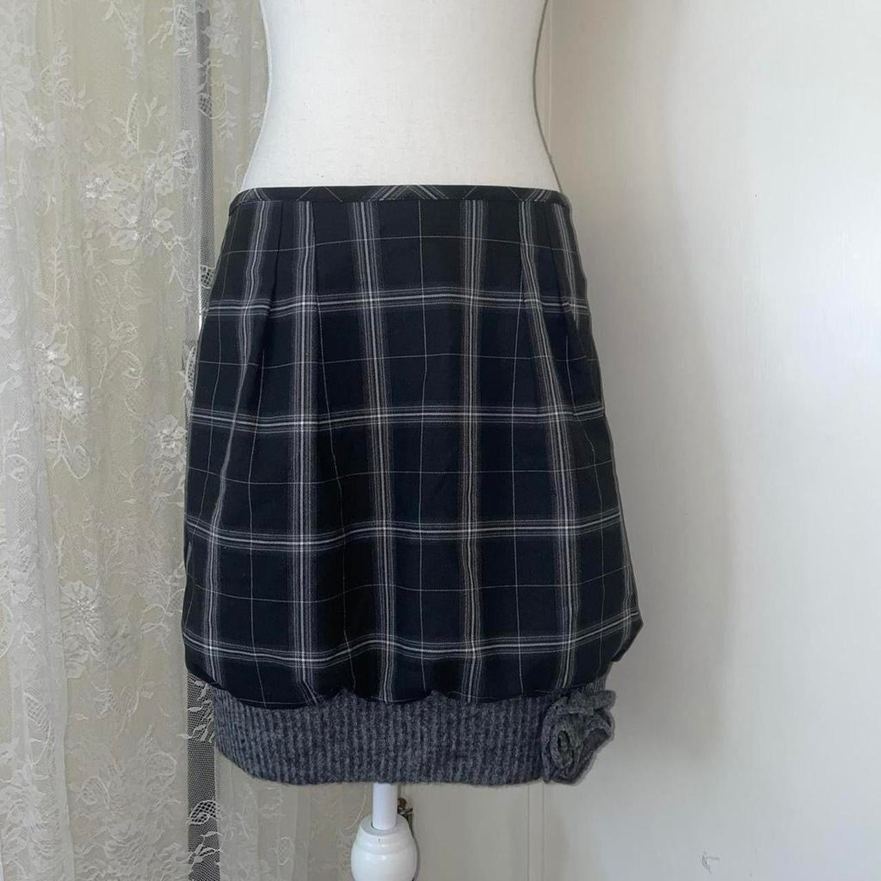 Cop. Copine black and gray plaid bubble skirt with rosette detail